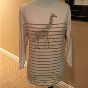 Cream color giraffe top w/lines & sequins